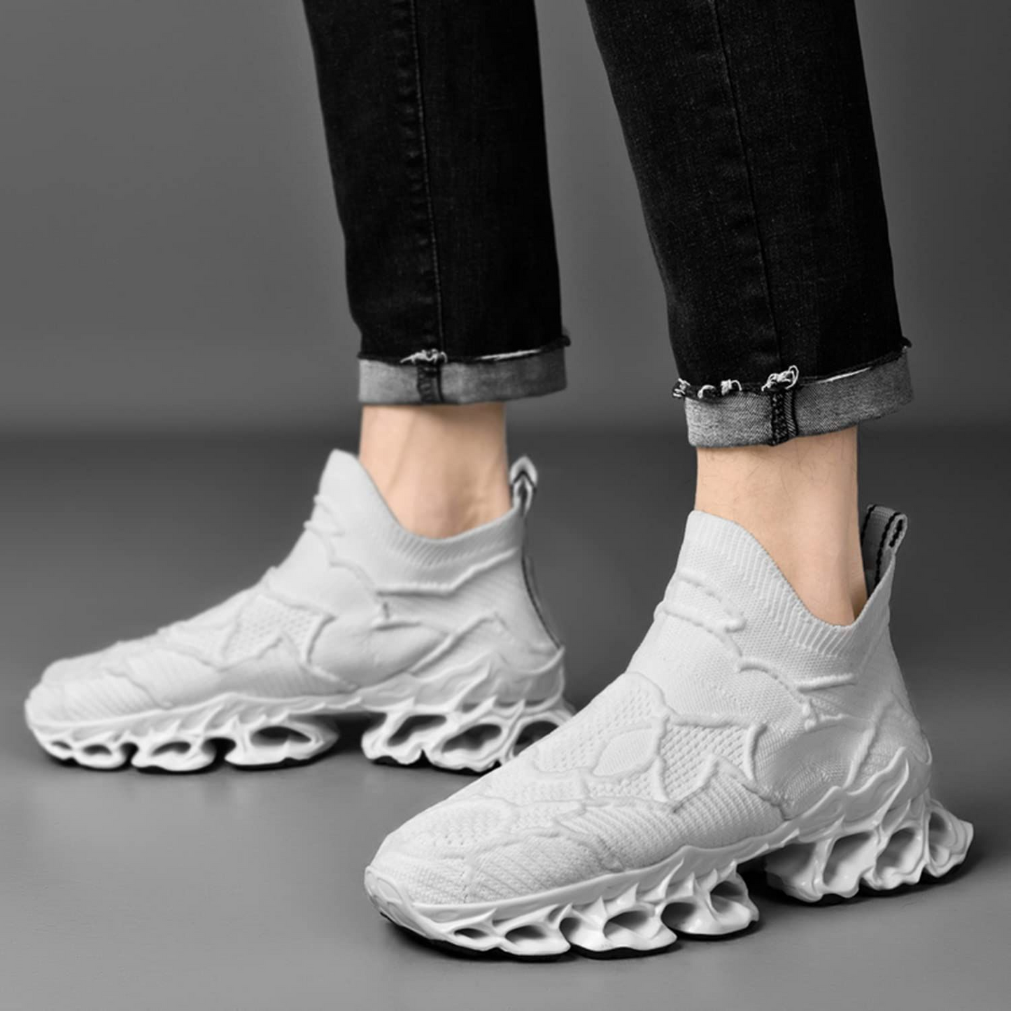 ELEWHVTË™ Bones High-Top Sneakers White Mens High Top Sneakers Model Image Side