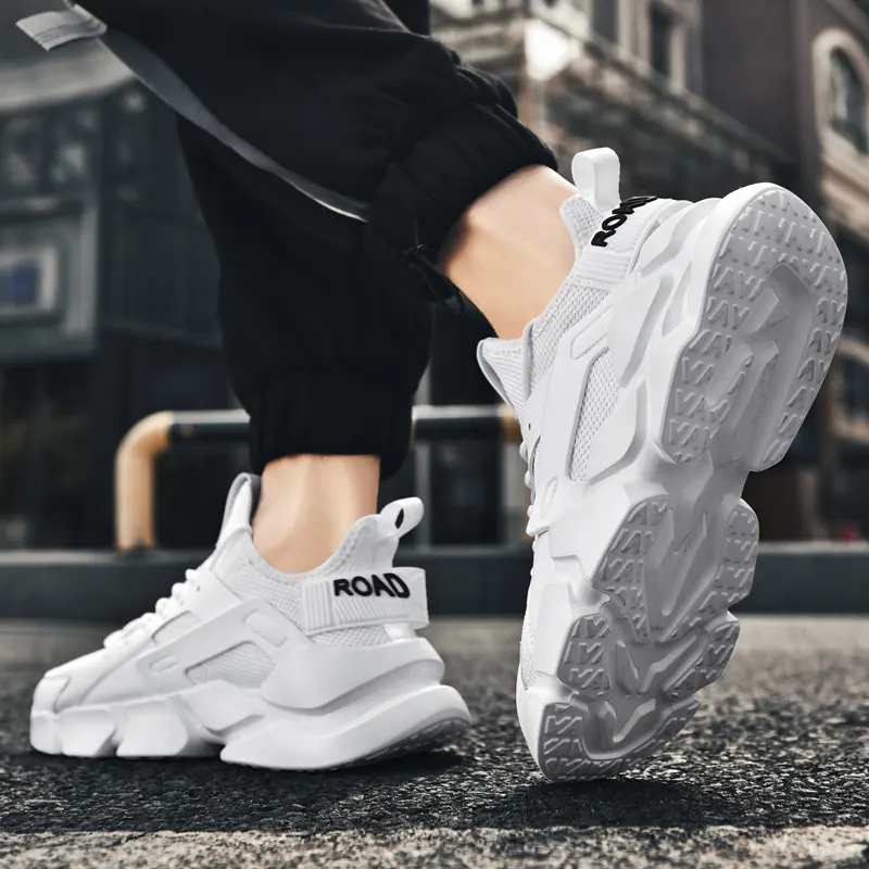 Mens RAVR Sneakers All-White Mens Mesh Sneakers Model Wearing Sneakers Sole
