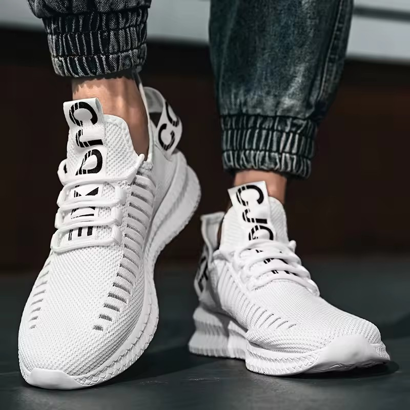 ELEWHVTË™ | Fallz Sneakers White Mens Mesh Sneakers Model Image Front