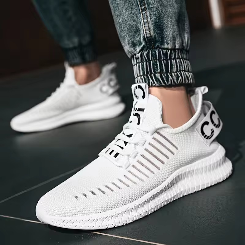 ELEWHVTË™ | Fallz Sneakers White Mens Mesh Sneakers Model Image Side