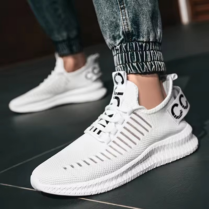 ELEWHVTË™ | Fallz Sneakers White Mens Mesh Sneakers Model Image Side