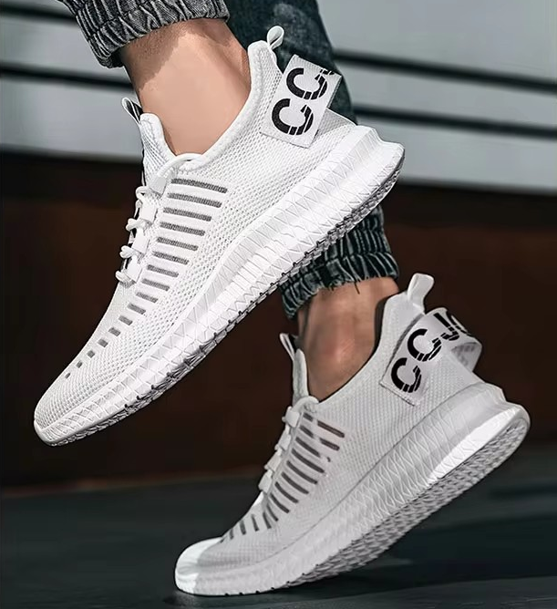 ELEWHVTË™ | Fallz Sneakers White Mens Mesh Sneakers Model Image Side